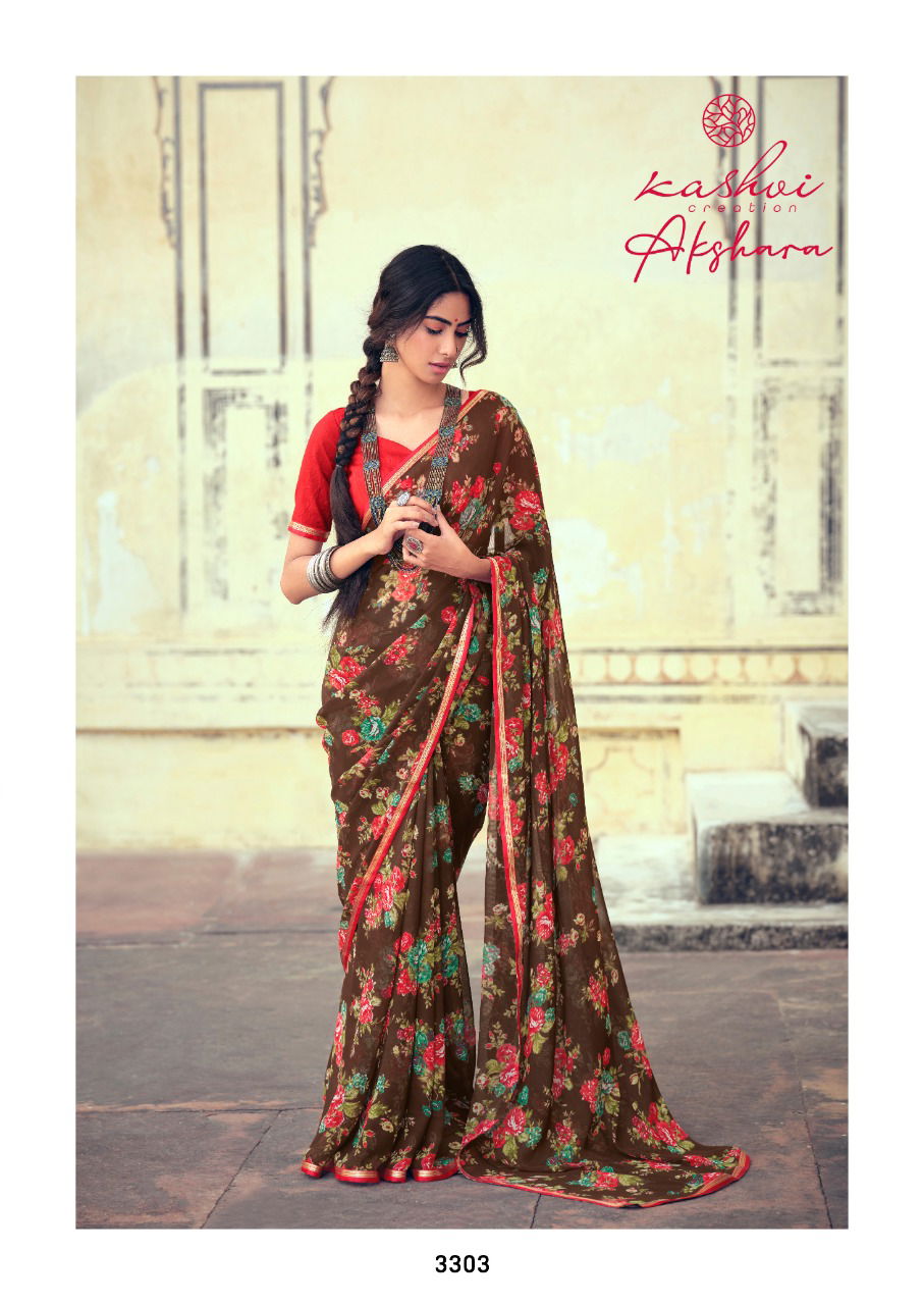 Kashvi Akshara Latest Fancy Designer Silk Casual Wear Chiffon Printed Saree Collection